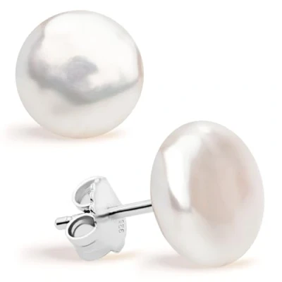 Image of Secret &amp; You Women Pearl Earrings Freshwater Cultured Pearls Coin 925 Sterling Silver mounts Available in 11 12 mm, 13 mm and 14