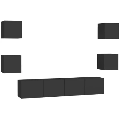 Image of vidaXL 6 Piece TV Cabinet Set Black Engineered Wood