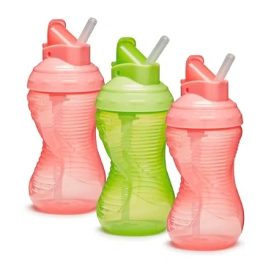 Image of Munchkin Mighty Grip Cups with Straw Trainer Toddler &amp; Baby Bottle BPA Free Non Spill Leakproof Weaning Cup from 12+ Months 10oz/296ml 3 Pack Pink Green