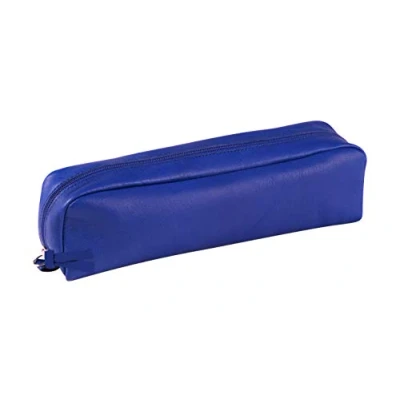 Image of Clairefontaine Ref 8318C Coloured Leather Rectangular Pencil Case 21 x 4 6cm, Made From Genuine Lambskin Leather, Metal Zip With Puller Blue