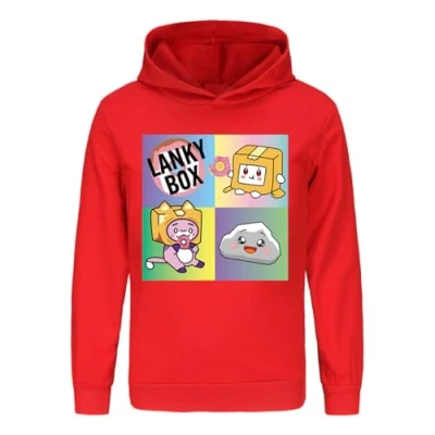 Image of LANKYBOX Boys Hoodies Kids Cotton Hoodie Foxy and Boxy Prints Children&#039;s Pullover Sweatshirt Graphic Outfits (UK, Age, 4 Years, 5 Regular, Red)