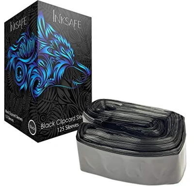 Image of Inksafe Black Tattoo Clip Cord Covers/Sleeves 5cm x 80cm Box of 125