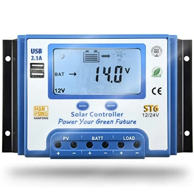 Image of SolaMr 10A Solar Charge Controller 12V/24V Intelligent Regulator with LCD Display and Double USB Port for Panel Battery ST6