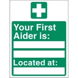Image of Seco First Aid Your Aider (Name &amp; Location) Sign, 150mm x 200mm Self Adhesive Vinyl, White