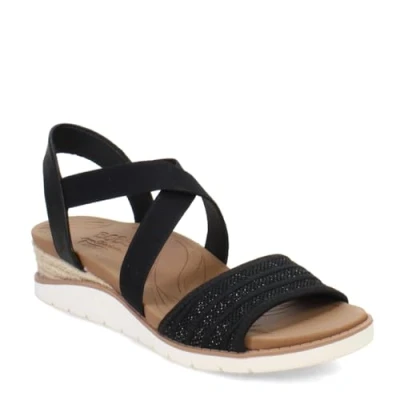 Image of Skechers Women&#039;s Arch FIT Beach KISS Sandal, Black Knit/Duraleather, 8 UK
