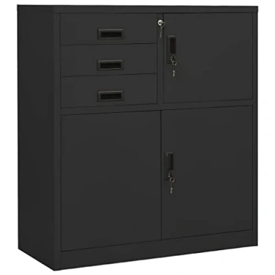Image of vidaXL Steel Office Cabinet Anthracite with Locker &amp; Adjustable Shelf Durable Metal File 3 Drawers Suitable for Use