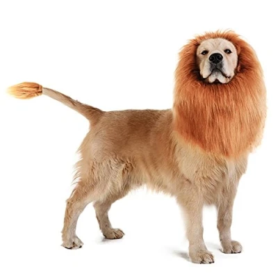 Image of DesignerBox Lion Mane Wig Costume for Dog, Hair Medium to Large Sized Dog with ears &amp; Tail Pet Festival Party Fancy Dress Clothes (Brown tail)