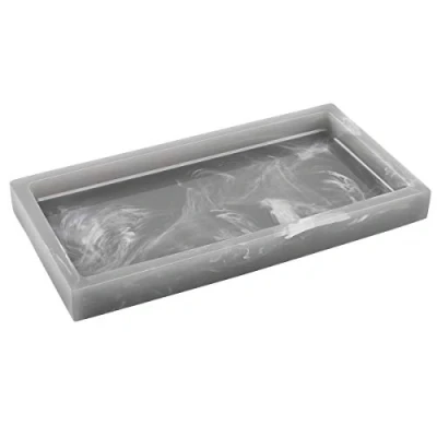 Image of Luxspire Bathroom Vanity Tray, Resin Dresser Jewelry Ring Dish Tank Storage Kitchen Sink Countertop Organizer Plate Holder for Perfume Candles Soap Towel Plant Accessories, Mini, Ink Grave