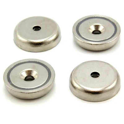 Image of N42 Neodymium Pot Magnet for Arts, Crafts, Model Making, DIY, Hobbies, Office, and Home 32mm dia x 8mm thick 5mm c/sink 44kg Pull Pack of 4