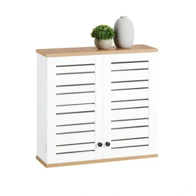 Image of SoBuy BZR42 W, Bathroom Wall Cabinet Mounted Storage Cupboard with 2 Doors, W60 x D19 H56cm