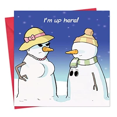 Image of Twizler Merry Christmas Card with Snowmen &amp; Boobs Happy Xmas Funny Womens Mens Female For Her