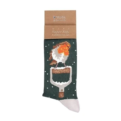 Image of Wrendale Designs by Hannah Dale The Little Red Robin Mens Christmas Theme Socks One Size