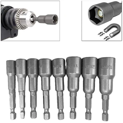 Image of Safekom 8pc 1/4&quot; Hex Magnetic Nut Driver Socket Set Metric Impact Drill Bits 6 to 13mm Adapter