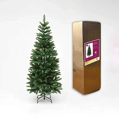 Image of SHATCHI Slim Pine Green Tree Christmas Holiday Festive Xmas Home Decorations with Pencil Point Tips, 4FT 8FT, Metal, 5Ft