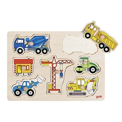 Image of Goki 57593 Lift Out Puzzle, Building Site Vehicles, Mixed