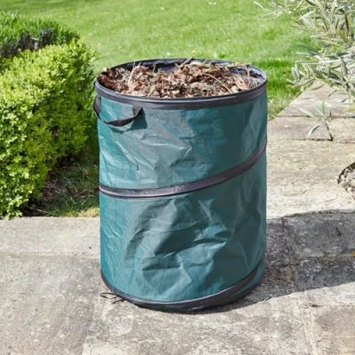 Image of Large 100L Pop Up Spring Bin Reusable &amp; Collapsible Heavy Duty Hardwearing Home or Garden Waste Bag with 2 Strong Carry Handles for Tidying, Cleaning Maintenance Measures H60 x 50cm Diameter