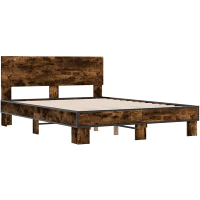 Image of vidaXL Bed Frame without Mattress Smoked Oak 140x200 cm