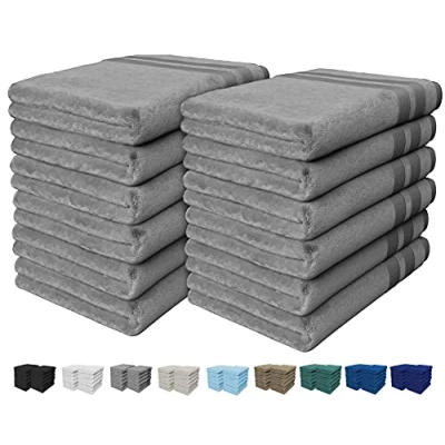 Image of Vozbi Face Towels Cotton Washcloths Set 30 x cm, 100% Ring Spun Cotton, Premium Quality Flannel Cloths, Highly Absorbent and Soft Feel Fingertip (12 Pack Grey)