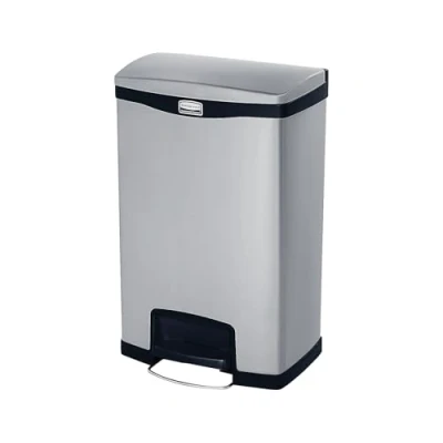 Image of Rubbermaid Commercial Products Slim Jim Step on Metal Front Waste Receptacle Bin 50 Litre Black 1901992