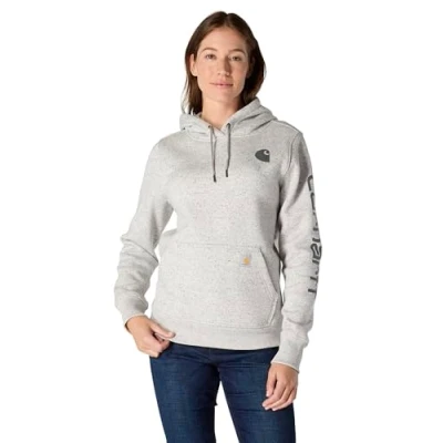 Image of Carhartt Women&#039;s Relaxed Fit Midweight Logo Sleeve Graphic Sweatshirt, Asphalt Heather Nep, S