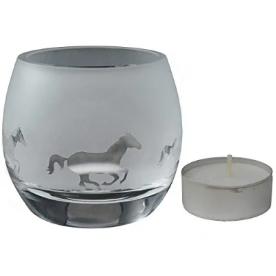Image of Milford Collection Animo Glass Small Crystal Animal Tealight Candle Holder Galloping Horses