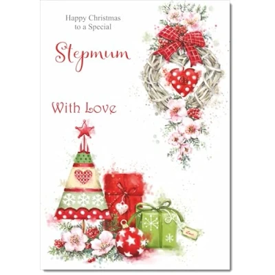 Image of doodlecards Stepmum Christmas Card Heart Decorations Medium Size for with Plain Envelope