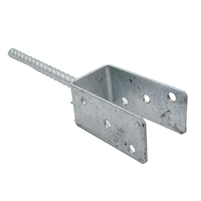 Image of DOJA Barcelona Post Anchor 4 U Bracket for Poles 81x325x120x18mm Galvanized Steel Foot of Posts Fences, Beach Umbrella, Wooden Slats, Metal Mesh, Pergolas