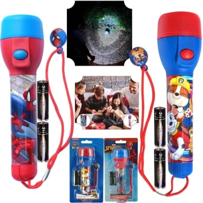 Image of SRV Hub 2PCs LED Big Torches, Kids Night Light Torches Super Bright for Xmas and Birthday Gifts Plastic Flashlight Toy 3+ Years Size 16cm (Spiderman Paw Patrol)