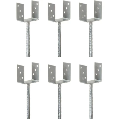 Image of vidaXL Fence Anchors 6 pcs Silver 10x6x30 cm Galvanised Steel