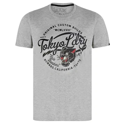 Image of Tokyo Laundry Men&#039;s Vintage Retro Motorcycle Club Graphic Print T Shirt Light Grey Marl S
