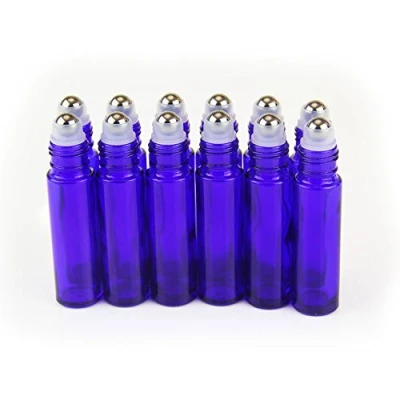 Image of YIZHAO Essential Oil 10ml Cobalt Blue Glass roller Bottles, Empty Ball bottle for oil,Massage,Beauty Mix,Lab with [stainless steel ball] 36 Pcs