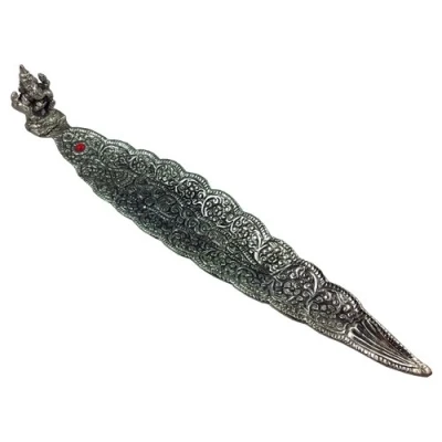 Image of Ganesh Metal Leaf Incense Boat Lord Ganesha Holder Stick Burner Large