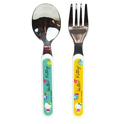 Image of FUN HOUSE Hello Kitty Stainless Steel Cutlery Set Including Fork and Spoon Height 13.5 x Length 3 cm for Children