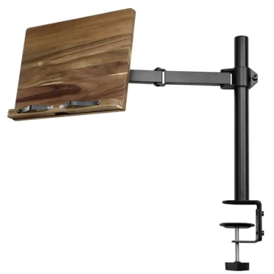 Image of Navaris Book Stands with Clamp Holder for Reading Wood Books Stand Works Music, E Readers or Tablets 34 x 45 55 cm (13.39 17.72 21.65&quot;)