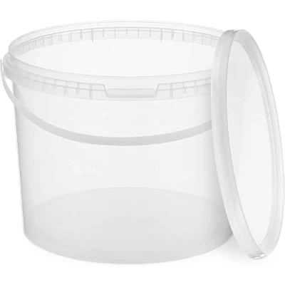 Image of BenBow Bucket with lid 2,64 GAL (10 L) Transparent 5x 10 Litres food safe, sturdy, airtight, leak proof plastic storage container, handle empty
