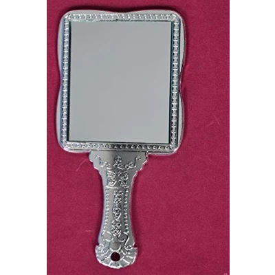 Image of Garden Of Arts Silver Handheld Salon Barbers Hairdressers Square Shape Mirror with Grip Handle