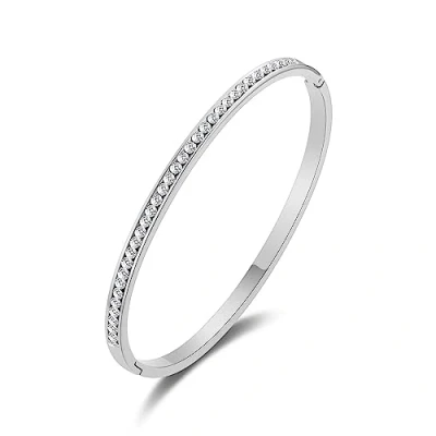 Image of Philip Jones Stainless Steel Channel Set Bangle Created with Zircondia® Crystals (7 Inch)