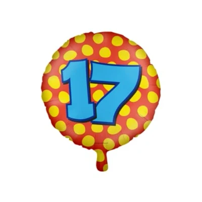 Image of PD Party 7042117 Happy Foil Balloons Celebration Decorations 17 Years, Red/Yellow, 46cm Length x Width Height