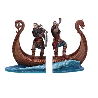 Image of Nemesis Now Officially Licensed Assassin&#039;s Creed Valhalla Bookends, Brown, 31cm