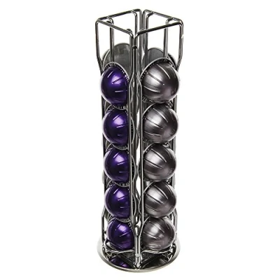 Image of 20 Piece 4 Row NESPRESSO VERTUO ESPRESSO ALTISSIO Coffee Pod Capsule Holder Stand with 360 Rotatable Base, Silver