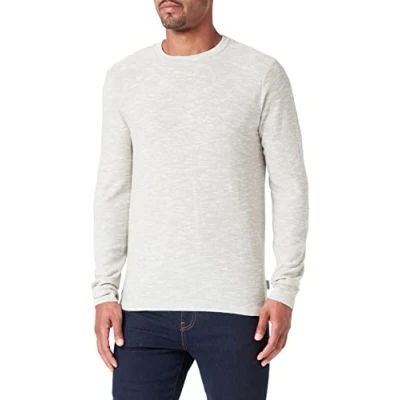 Image of JACK &amp; JONES Men&#039;s Jorcrayon Knit Crew Neck Jumper, Oil Green/Detail: Cloud Dancer, XXL
