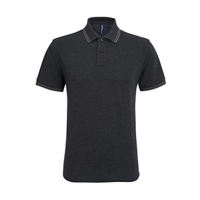 Image of Asquith &amp; Fox Men&#039;s Classic Fit Tipped Polo Black Heather/Charcoal Medium