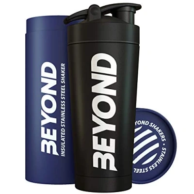 Image of Beyond Shakers Insulated Metal Protein Shaker, Stainless Steel Supplement Bottle BPA Free for Gym 735ml in Black &amp; White