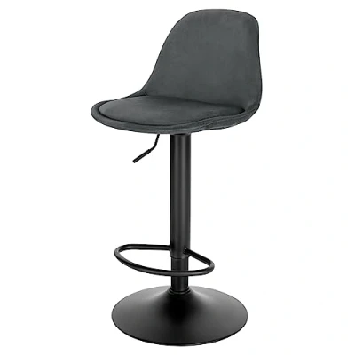 Image of EUGAD Swivel Bar Stool Height Adjustable Stool, Breakfast Chair Kitchen Velvet Barstool with Footrest, Backrest, Metal Base, High Dark Grey, 1051BY 1 UK