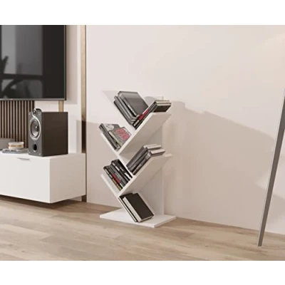 Image of ComfortCove Tree Bookshelf, Desktop Desk Bookcase, Floor Standing Book Shelf, Storage Rack for Living Room, Home Office, Bedroom or Kitchen, 5 White