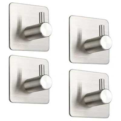 Image of CYILIUEN 4 Pack of 1407B1 Self Adhesive Hooks Bathroom for Kitchens, Towels, Key, Silver