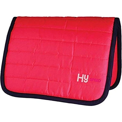 Image of HySPEED Thick Reversible Comfort Protection Poly Saddle Pad/Saddlecloth Raspberry/Navy Trim