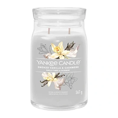 Image of Yankee Candle Signature Scented Smoked Vanilla &amp; Cashmere Large Jar with Double Wicks Soy Wax Blend Long Burning Perfect Gifts for Women