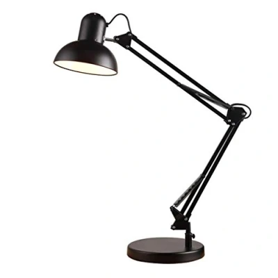 Image of LED Metal Desk Lamp, Adjustable Goose Neck Table Lamp Swing Arm Eye Caring Reading for Bedroom, Study Room Office Black