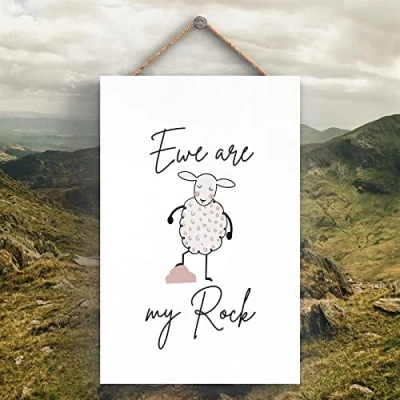 Image of Global Designs Sheep Ewe Are My Rock Cute Animal Theme Wooden Hanging Plaque
